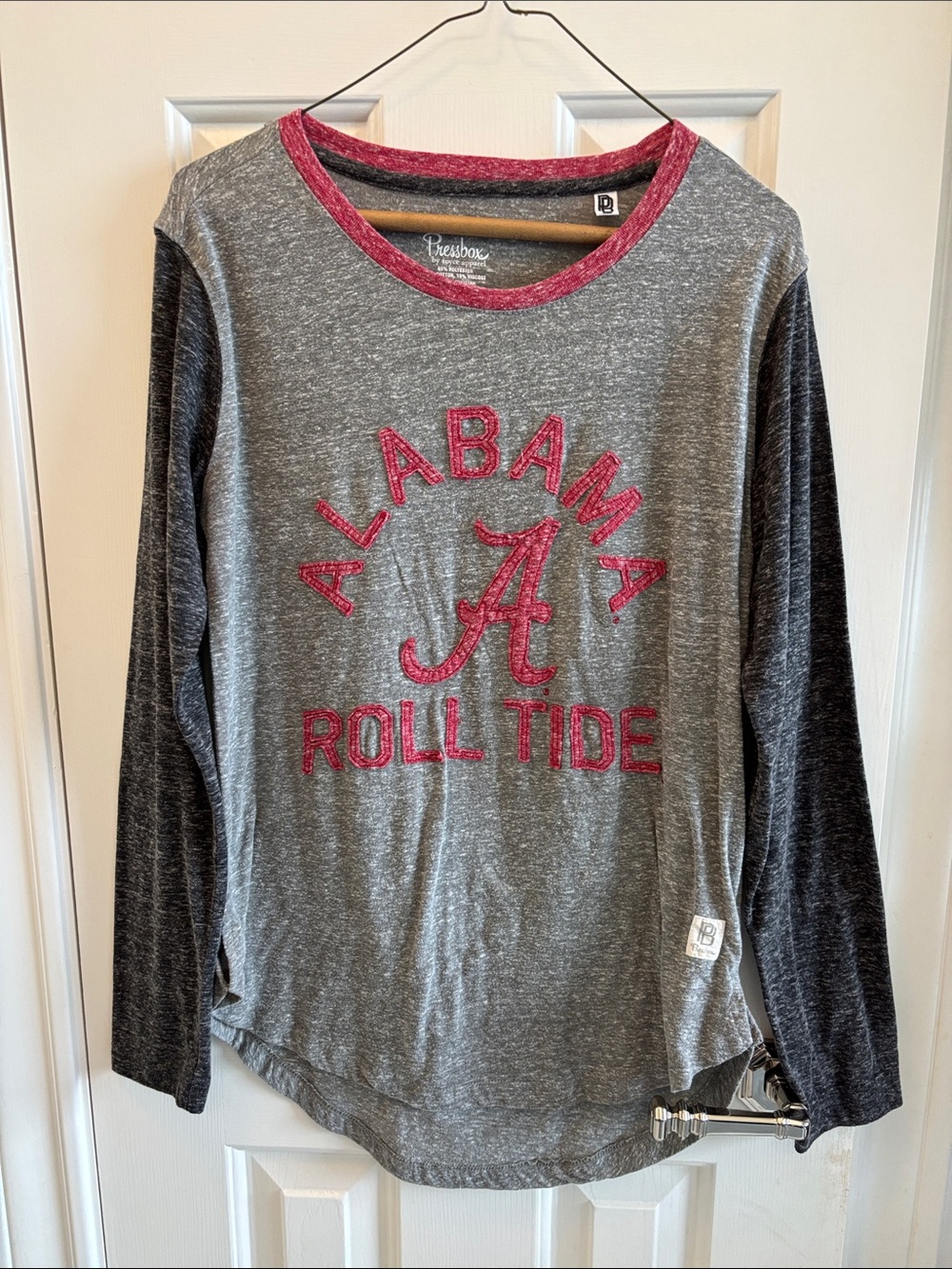 Pressbox Gray Long-Sleeve 'Alabama Roll Tide' Baseball Style T Shirt